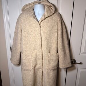 Metrostyle Womens Cream Sherpa Teddy Coat Long Hooded Button Front Fleece Size M